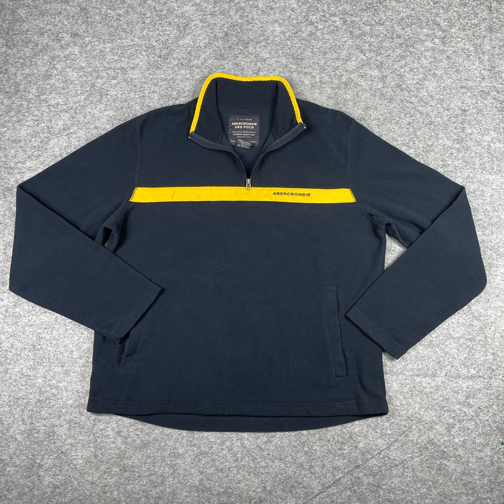 VTG Abercrombie & Fitch Fleece Sweater Mens L Navy Yellow 1/4 Zip Pullover Y2K